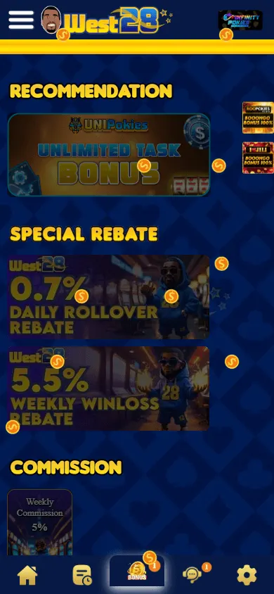 West28 Casino promotions view on a mobile device