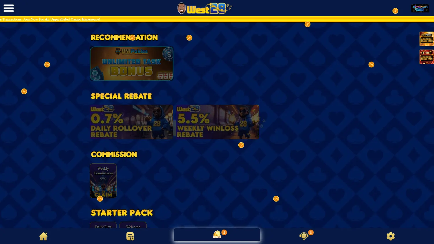 West28 Casino promotions view on desktop